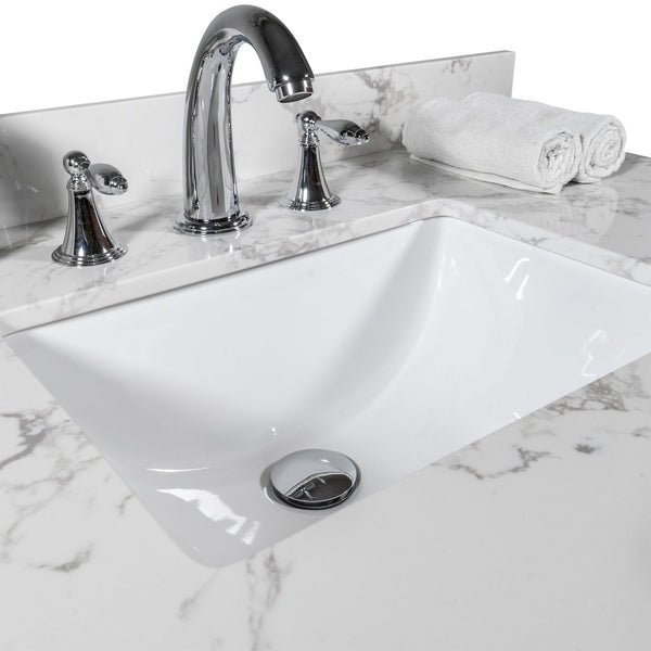 English Elm Montary 31-Inch Carrara Stone Vanity Top With Undermount Sink And Backsplash For Elegant Bathrooms W50921980