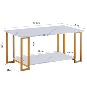 English Elm D&n Two Tier Marble Effect Mdf Rectangle Coffee Table with Black Iron Frame W37022709