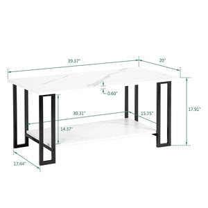 English Elm D&n Two Tier Marble Effect Mdf Rectangle Coffee Table with Black Iron Frame W37022707