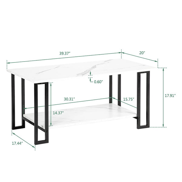English Elm D&n Two Tier Marble Effect Mdf Rectangle Coffee Table with Black Iron Frame W37022707