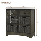 Hearth and Haven Sofia Storage Cabinet with Two Drawers and Four Classic Rattan Basket, Brown Grey WF193442AAD