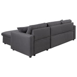 English Elm Upholstery Sleeper Sectional Sofa Grey With Storage Space, 2 Tossing Cushions