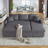 English Elm Upholstery Sleeper Sectional Sofa Grey With Storage Space, 2 Tossing Cushions