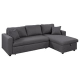 English Elm Upholstery Sleeper Sectional Sofa Grey With Storage Space, 2 Tossing Cushions