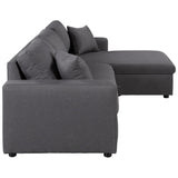 English Elm Upholstery Sleeper Sectional Sofa Grey With Storage Space, 2 Tossing Cushions