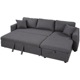 English Elm Upholstery Sleeper Sectional Sofa Grey With Storage Space, 2 Tossing Cushions