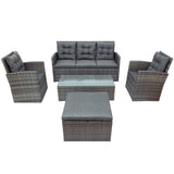 5 Piece Outdoor UV Resistant Sofa Set with Storage Bench and Glass Table