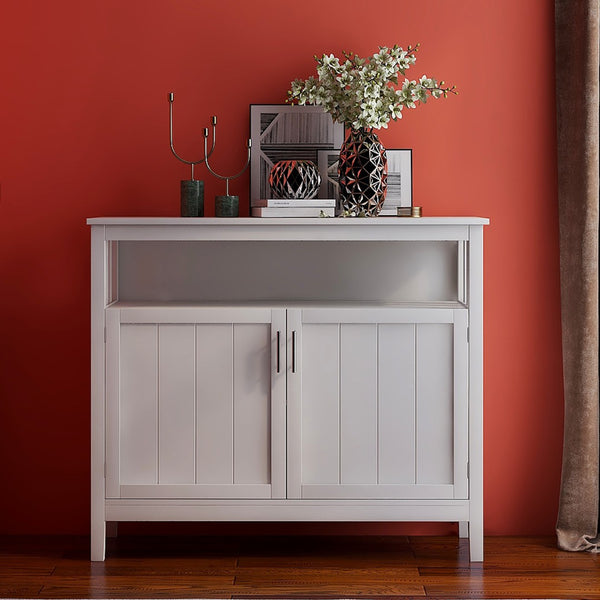 English Elm Kitchen Buffet Server Cabinet with Adjustable Shelves and Scratch Resistant White Finish W28209580