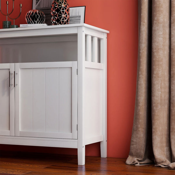English Elm Kitchen Buffet Server Cabinet with Adjustable Shelves and Scratch Resistant White Finish W28209580