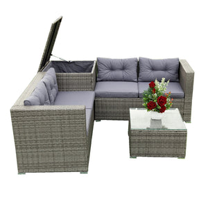 English Elm 4 Piece Patio Sectional Wicker Rattan Sofa Set With Storage Box – Versatile Comfort For Outdoors W329S00032