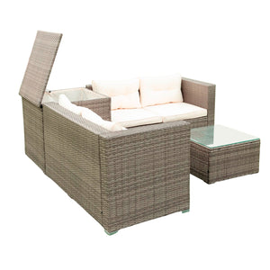 English Elm 4 Piece Patio Sectional Set - Modular Wicker Rattan Sofa With Soft Cushions & Convenient Storage Box W329S00033