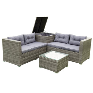 English Elm 4 Piece Patio Sectional Wicker Rattan Sofa Set With Storage Box – Versatile Comfort For Outdoors W329S00032