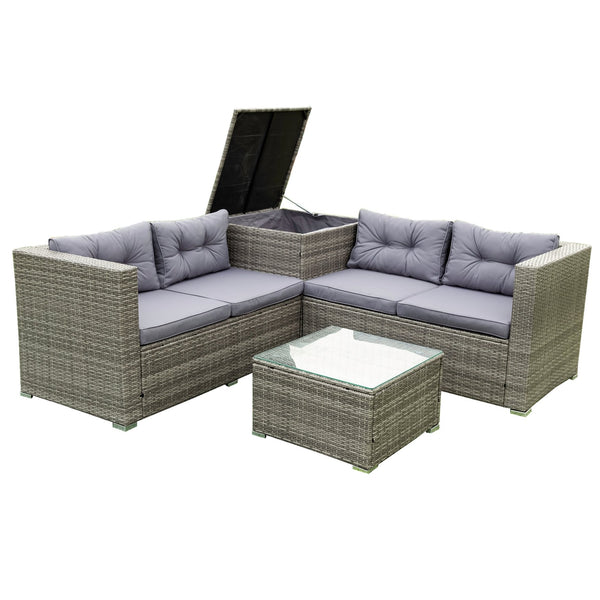 English Elm 4 Piece Patio Sectional Wicker Rattan Sofa Set With Storage Box – Versatile Comfort For Outdoors W329S00032