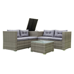 English Elm 4 Piece Patio Sectional Wicker Rattan Sofa Set With Storage Box – Versatile Comfort For Outdoors W329S00032