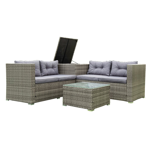 English Elm 4 Piece Patio Sectional Wicker Rattan Sofa Set With Storage Box – Versatile Comfort For Outdoors W329S00032