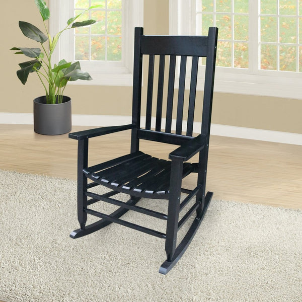 English Elm Wooden Wooden Porch Rocker Chair In Elegant Black Finish - Durable Solid Hardwood For Indoor & Outdoor Comfort W49520604-GIGA