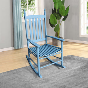 English Elm wooden Solid Wood Blue Porch Rocker Chair with Wide Seat & Armrests, Slatted Back, 250lb Limit W49528620