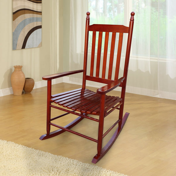 English Elm wooden porch rocker chair crafted from solid hardwood with wide seat, slatted back, easy assembly Brown W49528619