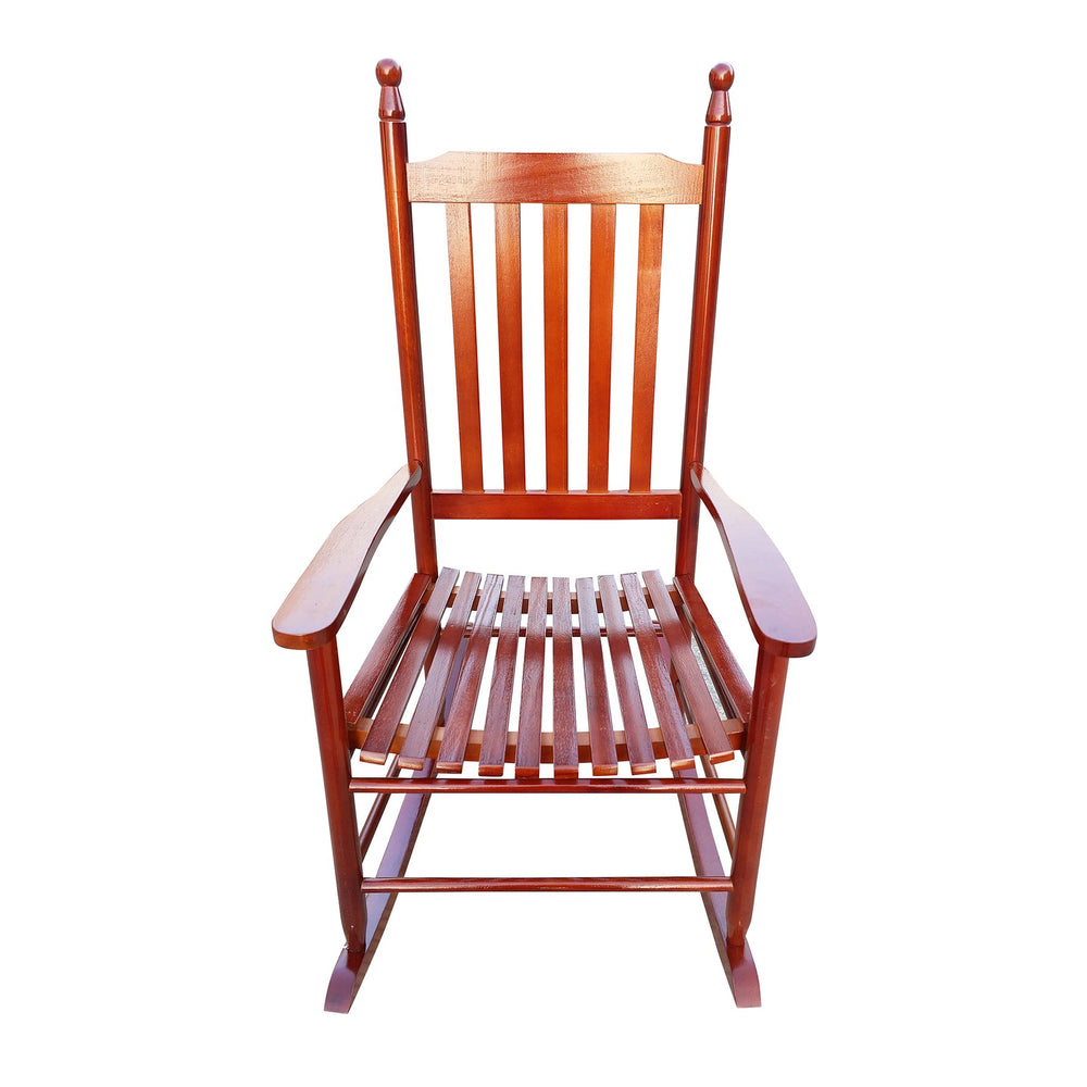 English Elm wooden porch rocker chair crafted from solid hardwood with wide seat, slatted back, easy assembly Brown W49528619