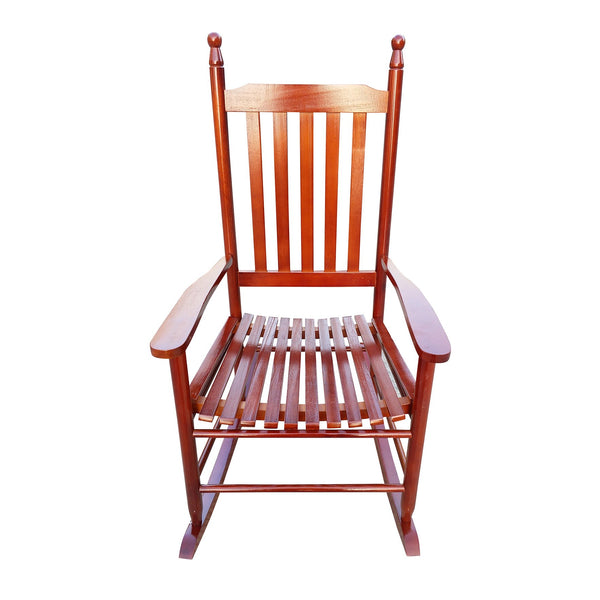 English Elm wooden porch rocker chair crafted from solid hardwood with wide seat, slatted back, easy assembly Brown W49528619