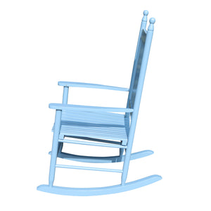 English Elm wooden Solid Wood Blue Porch Rocker Chair with Wide Seat & Armrests, Slatted Back, 250lb Limit W49528620