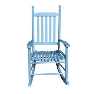 English Elm wooden Solid Wood Blue Porch Rocker Chair with Wide Seat & Armrests, Slatted Back, 250lb Limit W49528620