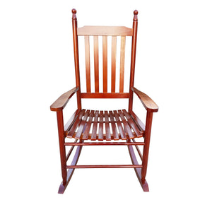 English Elm wooden porch rocker chair crafted from solid hardwood with wide seat, slatted back, easy assembly Brown W49528619