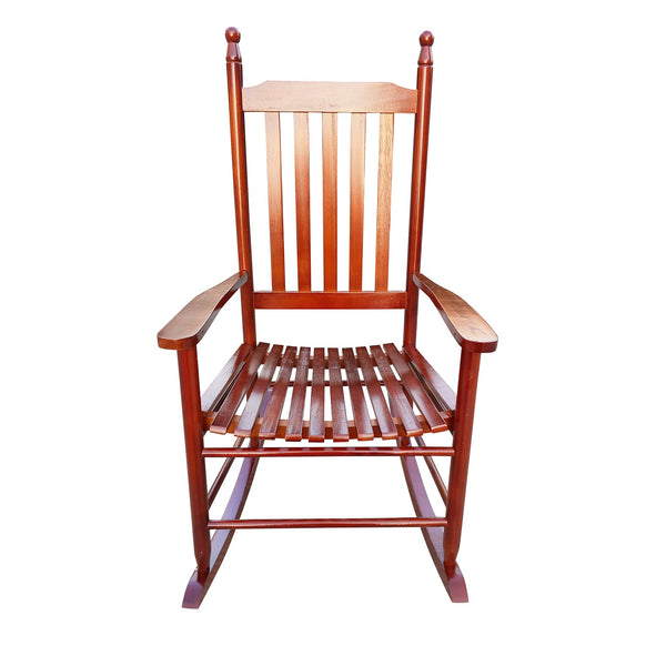 English Elm wooden porch rocker chair crafted from solid hardwood with wide seat, slatted back, easy assembly Brown W49528619