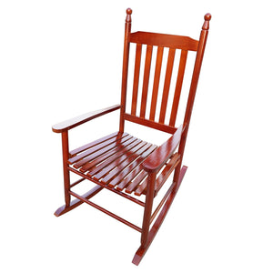 English Elm wooden porch rocker chair crafted from solid hardwood with wide seat, slatted back, easy assembly Brown W49528619