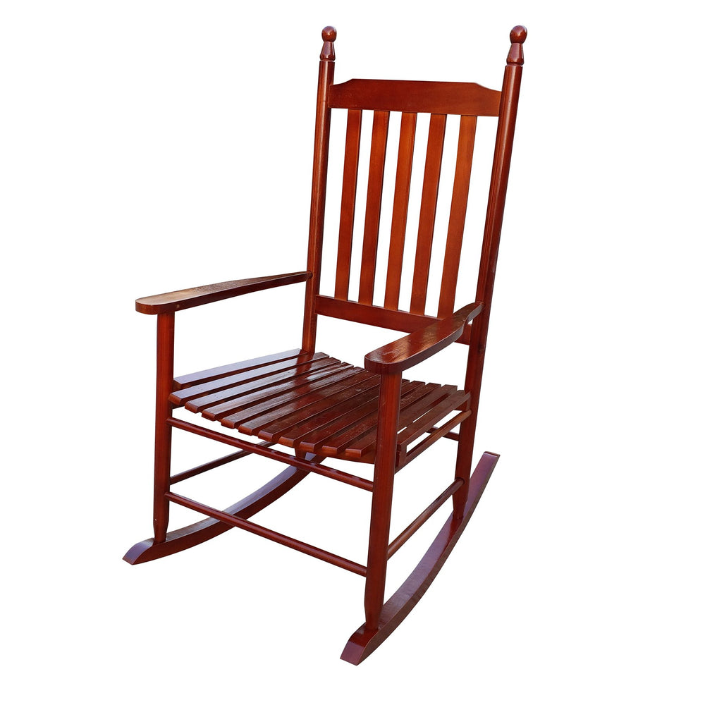 English Elm wooden porch rocker chair crafted from solid hardwood with wide seat, slatted back, easy assembly Brown W49528619