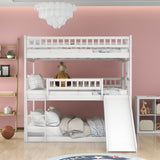 Hearth and Haven Full over Full over Full Bunk Bed with Slide and 2 Ladders, White