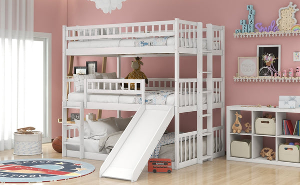 English Elm Full-over-full-over-full Triple Bunk Bed with Slide Pine Frame Kids Room White LT100052AAK