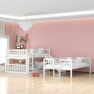 English Elm Full-over-full-over-full Triple Bunk Bed with Slide Pine Frame Kids Room White LT100052AAK