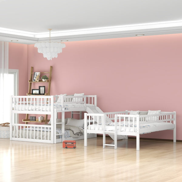 English Elm Full-over-full-over-full Triple Bunk Bed with Slide Pine Frame Kids Room White LT100052AAK