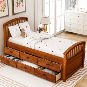English Elm Orisfur. Twin Pine Platform Bed Six Built-in Drawers Espresso Kids Room Storage SG000119AAP