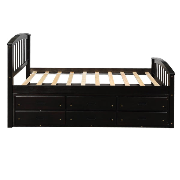 English Elm Orisfur. Twin Pine Platform Bed with Six Storage Drawers Espresso Finish Solid Frame SG000115DAA