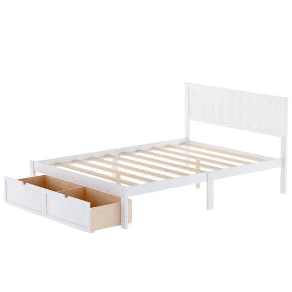 English Elm Full Full Size Platform Bed with Under-Bed Drawers, White — Pine/MDF, 10.5" Clearance, Sturdy Storage WF196530AAK