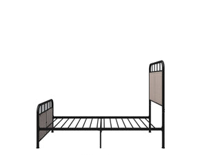 English Elm Twin Linen Upholstered Platform Bed Low Profile Steel Frame for Guest Rooms W21428125