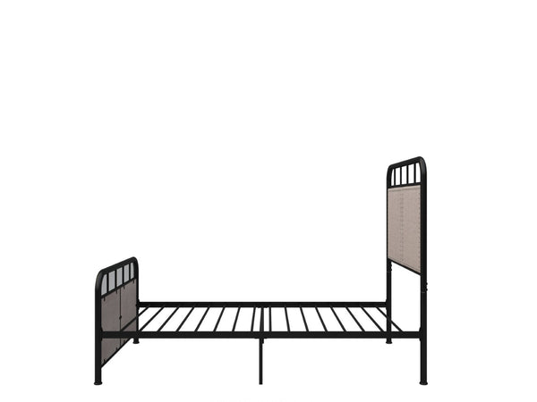 English Elm Twin Linen Upholstered Platform Bed Low Profile Steel Frame for Guest Rooms W21428125