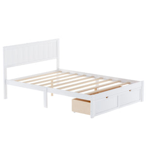 English Elm Full Full Size Platform Bed with Under-Bed Drawers, White — Pine/MDF, 10.5" Clearance, Sturdy Storage WF196530AAK