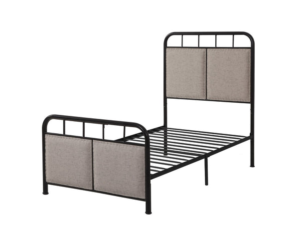 English Elm Twin Linen Upholstered Platform Bed Low Profile Steel Frame for Guest Rooms W21428125