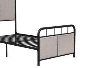 English Elm Twin Linen Upholstered Platform Bed Low Profile Steel Frame for Guest Rooms W21428125