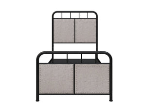 English Elm Twin Linen Upholstered Platform Bed Low Profile Steel Frame for Guest Rooms W21428125