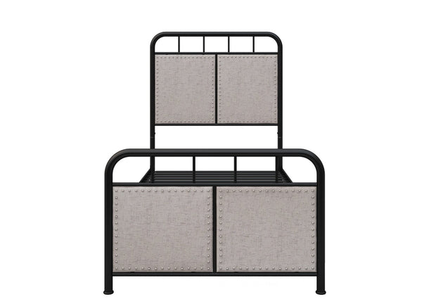 English Elm Twin Linen Upholstered Platform Bed Low Profile Steel Frame for Guest Rooms W21428125