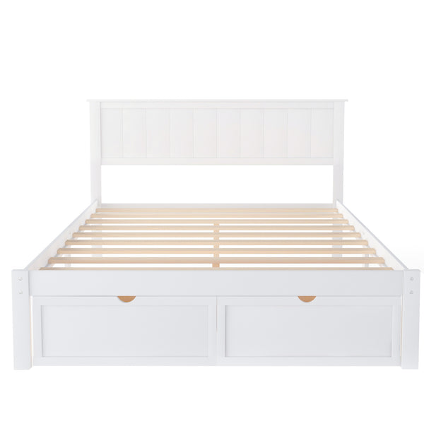 English Elm Full Full Size Platform Bed with Under-Bed Drawers, White — Pine/MDF, 10.5" Clearance, Sturdy Storage WF196530AAK