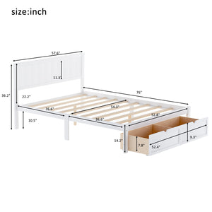 English Elm Full Full Size Platform Bed with Under-Bed Drawers, White — Pine/MDF, 10.5" Clearance, Sturdy Storage WF196530AAK