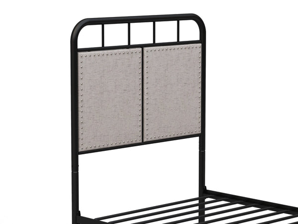 English Elm Twin Linen Upholstered Platform Bed Low Profile Steel Frame for Guest Rooms W21428125