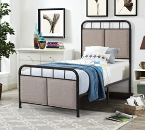 English Elm Twin Linen Upholstered Platform Bed Low Profile Steel Frame for Guest Rooms W21428125