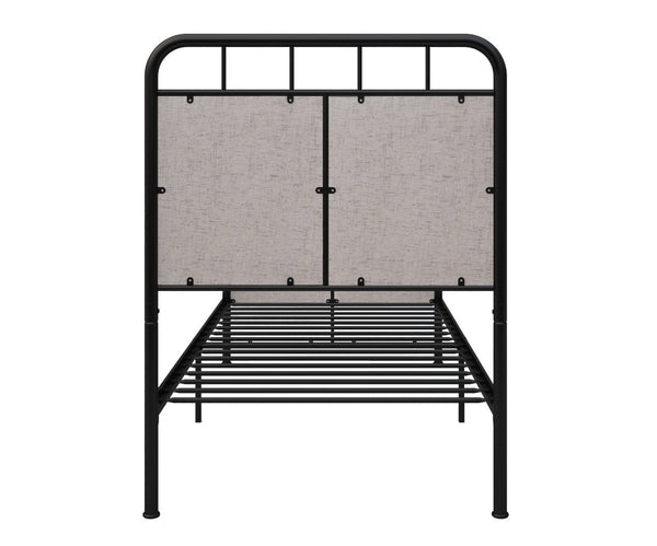 English Elm Twin Linen Upholstered Platform Bed Low Profile Steel Frame for Guest Rooms W21428125