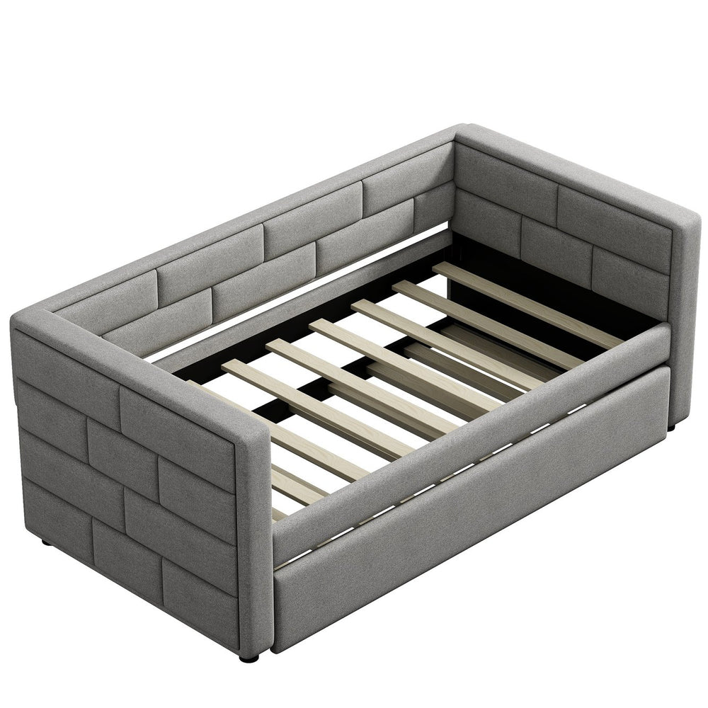 English Elm Twin Upholstered Daybed with Trundle Gray — Year-Round Comfort, 10 Slats, Sturdy 400lb Capacity SM000249AAE